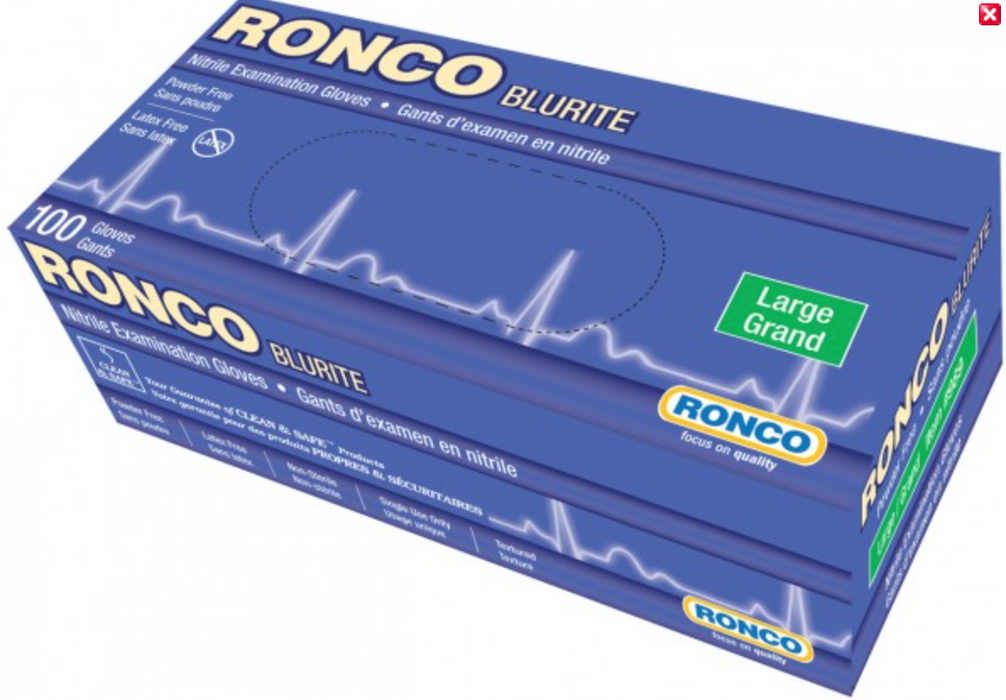 BluRite Blue Nitrile Exam Gloves PF Med 100x10/cs